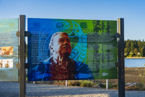 Kiosk with Nisqually leader and environmental activist Billy Frank Jr.