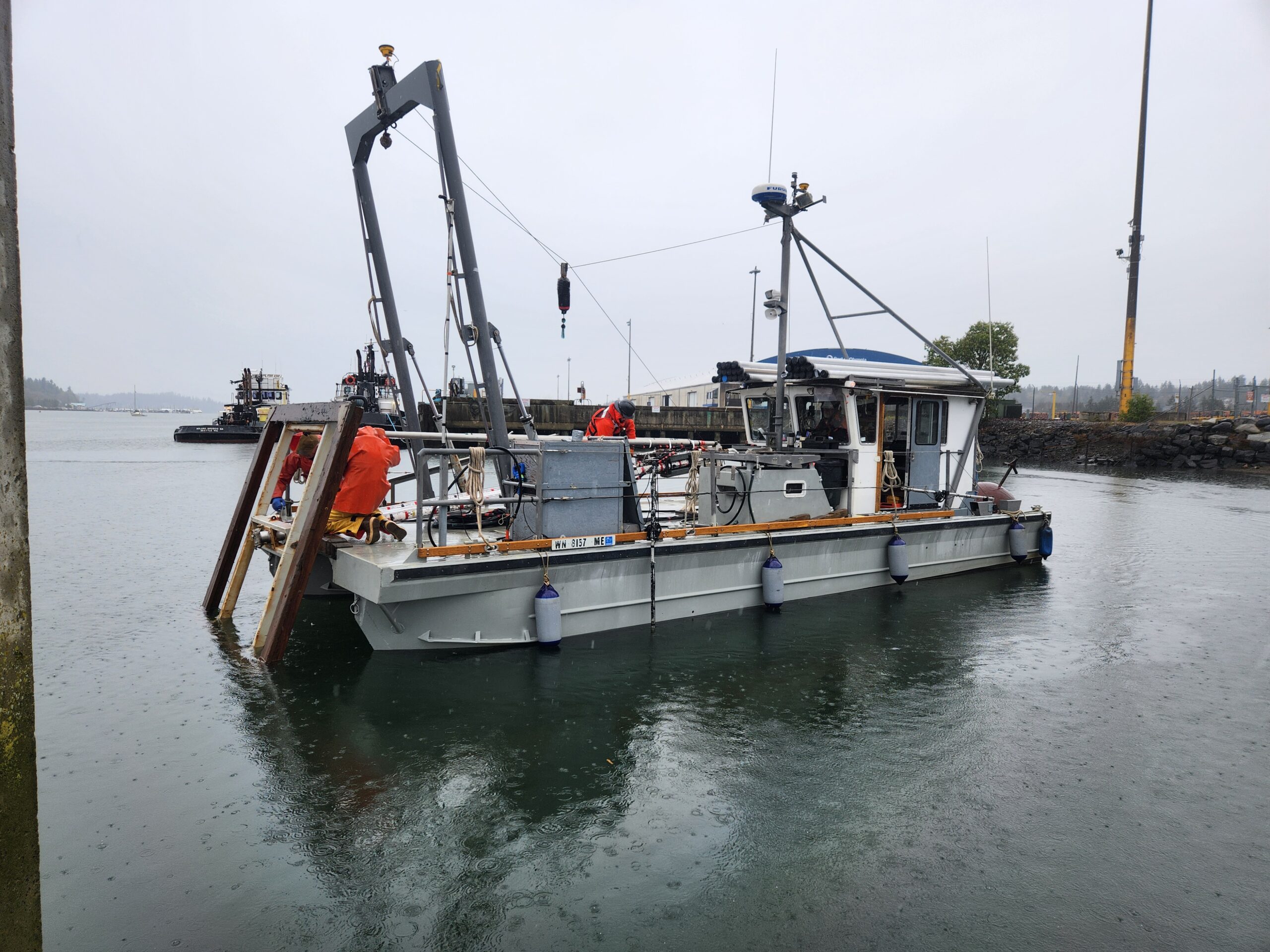 Research vessel collects sediment samples in Budd Inlet