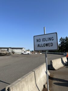 Signage on marine terminal that says, "No Idling Allowed"